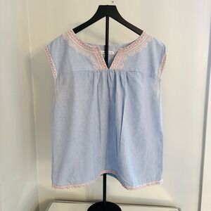 Southern Tide Women XL Blue Stripe Embroidered Sleeveless Blouse Coastal